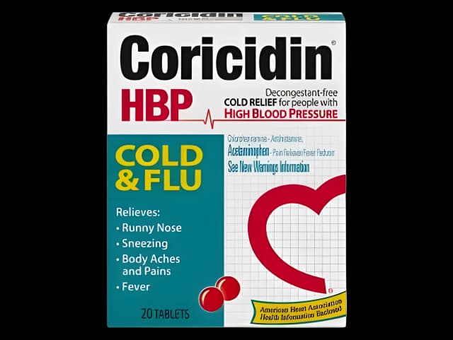 Cold and Cough Relief Coricidin® HBP Cold & Flu 325 mg - 2 mg Strength Tablet 20 per Box