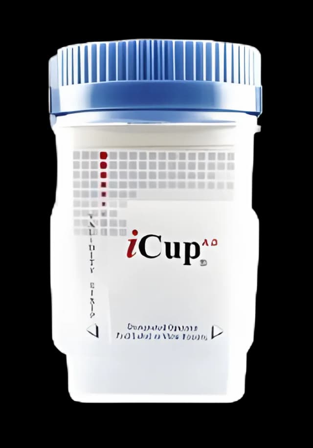Drugs of Abuse Test Kit iCup® A.D. AMP, BAR, BZO, COC, mAMP/MET, MTD, OPI, OXY, PCP, PPX, TCA, THC (CR, OX, pH) 25 Tests CLIA Waived