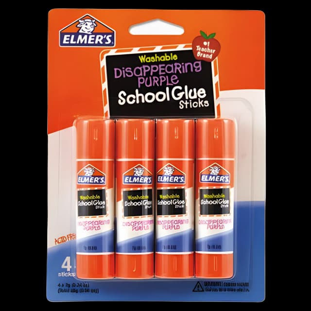 Washable School Glue Sticks, 0.24 oz, Applies Purple, Dries Clear, 4/Pack