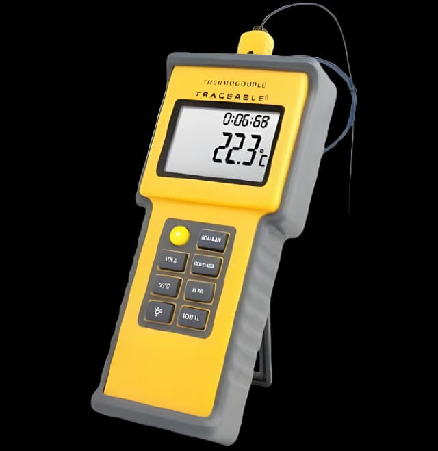 Digital Total-Range Thermometer with Alarm Fisherbrand™ Traceable® Fahrenheit / Celsius -328° to +2498°F (-200° to +1370°C) Type K Beaded Probe Flip-out Stand Battery Operated