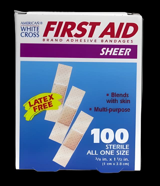 Adhesive Strip American® White Cross 3/8 X 1-1/2 Inch Plastic Rectangle Tan Sterile