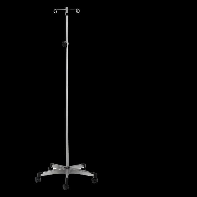 IV Pole Ram Horn Hooks 2-Hook 5-Legs, Cast Aluminum Base, Soft Roll Dual Wheel Casters, 23 Inch Base Diameter