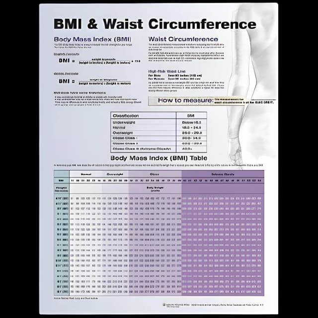 Anatomical Chart BMI and Waist Circumference Chart 20 X 26 Inch Plastic Wall Mount Laminated