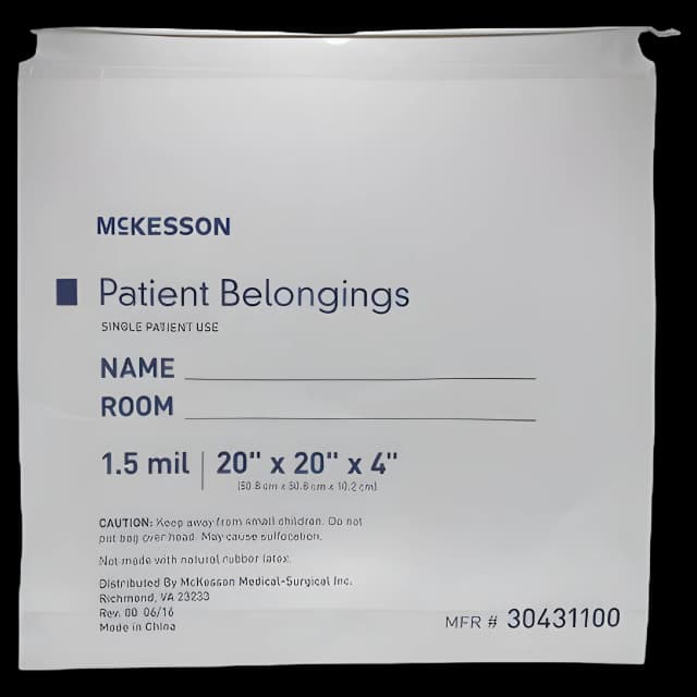 Patient Belongings Bag McKesson 4 X 20 X 20 Inch Polyethylene Drawstring Closure Clear