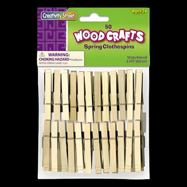 Wood Spring Clothespins, 3.38" Length, Natural, 50/Pack
