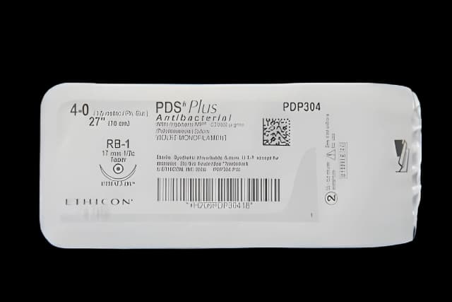 Absorbable Antibacterial Suture with Needle PDS Plus™ Polydioxanone with Irgacare MP RB-1 1/2 Circle Taper Point Needle Size 4 - 0 Monofilament