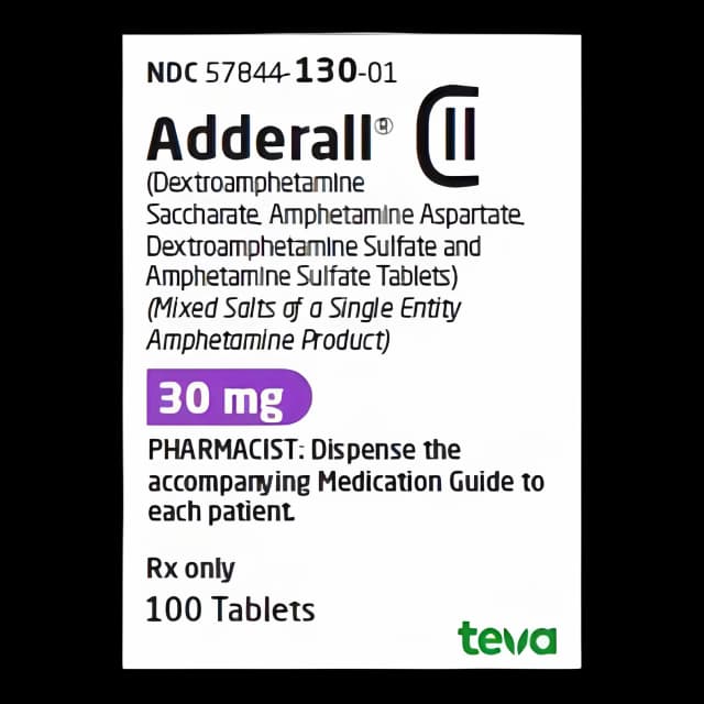Adderall® Dextroamphetamine / Amphetamine 30 mg Tablet Bottle 100 Tablets CII