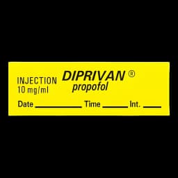 Drug Label Timemed Anesthesia Label Tape Injection 10 mg/mL Diprivan Propofol Yellow 1/2 X 1-1/2 Inch