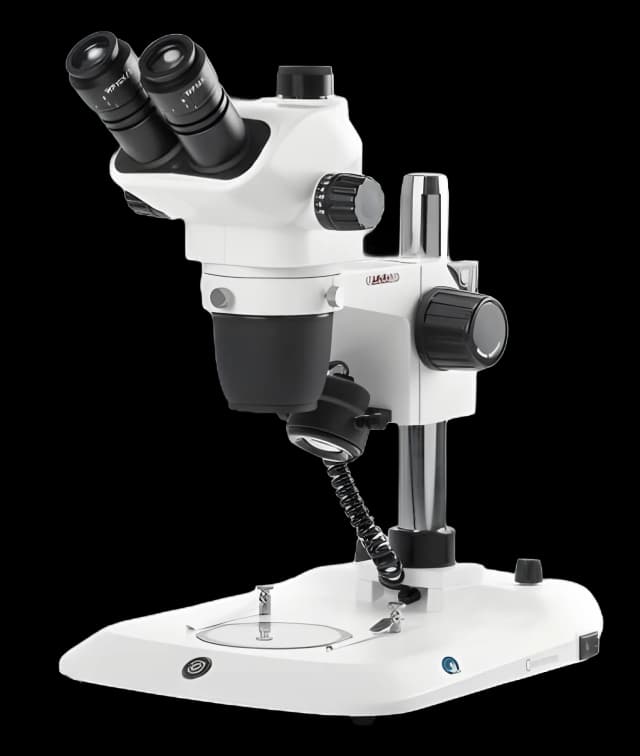Nexius Zoom EVO Stereo Microscope Trinocular Head Plan Achromatic 0.65X to 5.5X Zoom with Clip Stops 120 to 240VAC Plain Stage with Clips and Clear Plates - ENZ-1703-P