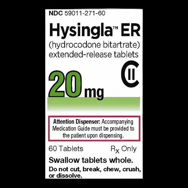 Hysingla™ ER Hydrocodone Bitartrate 20 mg Tablet Bottle 60 Tablets CII