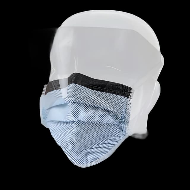 Surgical Mask with Eye Shield FluidGard® Anti-fog Film Pleated Tie Closure One Size Fits Most Blue Diamond NonSterile ASTM Level 3 Adult