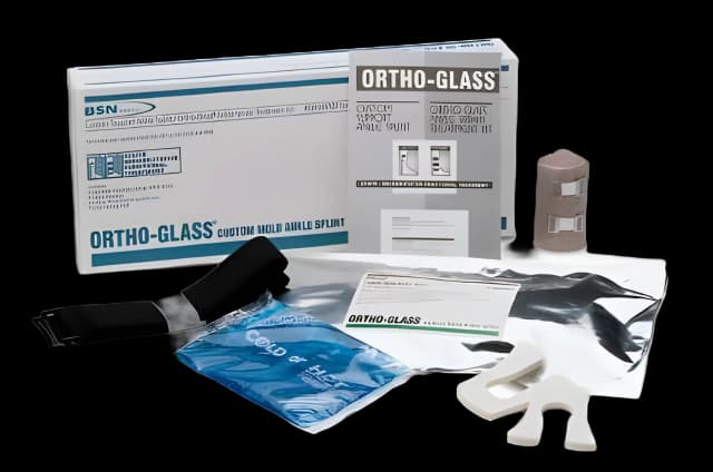 Ankle Sprain Kit Ortho-Glass® Large (> 5' 7"), Ice Pack, Elastic Bandage, U-shaped Ankle Foam Cushions, Rehab Straps and Instruction Leaflet