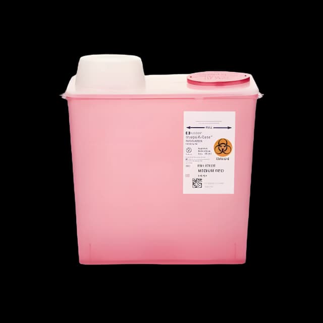 Sharps Container Monoject™ Red Base 10-9/10 H X 10-1/2 W X 6-3/4 D Inch Vertical Entry 2 Gallon