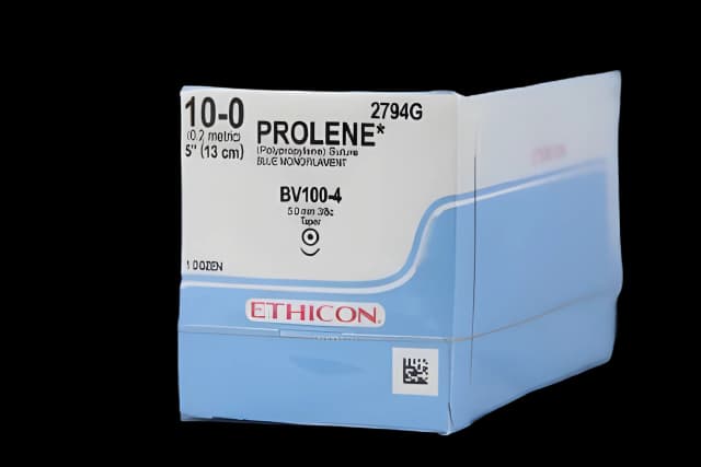 Nonabsorbable Suture with Needle Prolene™ Polypropylene BV100-3 3/8 Circle Taper Point Needle Size 10 - 0 Monofilament