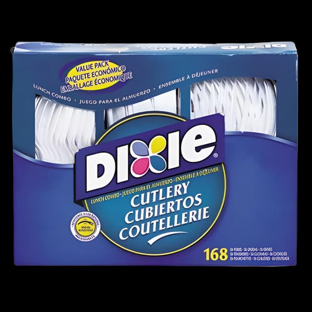 Combo Pack, Tray with White Plastic Utensils, 56 Forks, 56 Knives, 56 Spoons