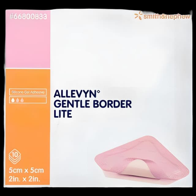 Thin Foam Dressing Allevyn Gentle Border Lite 2 X 2 Inch With Border Film Backing Silicone Gel Adhesive Square Sterile
