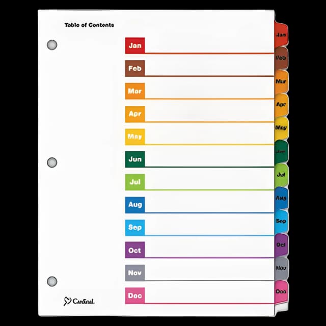 OneStep Printable Table of Contents and Dividers, 12-Tab, Jan. to Dec., 11 x 8.5, White, Assorted Tabs, 1 Set