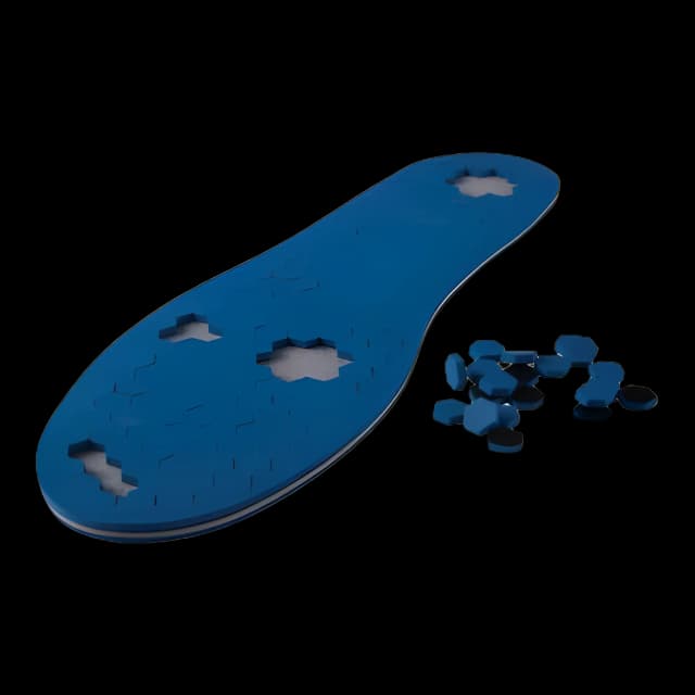 PediFix® PressureOFF® Reattachable Pegs System 7 Offloading Insole Full Length / Removable Bottom Pegs X-Large, Left Foot Plastozote / Poron® Blue / Tan Male 13 to 15 / Female 14 and Up