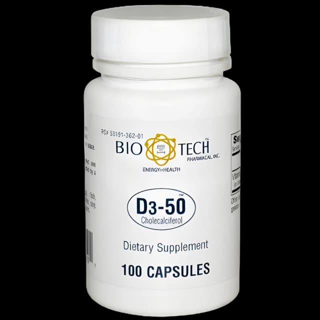 Vitamin Supplement Bio Tech™ Vitamin D3 50000 IU Strength Capsule 100 per Bottle
