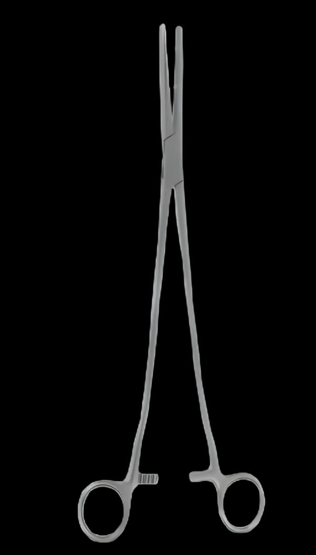 Uterine Forceps V. Mueller® Heaney 12 Inch Length Surgical Grade Stainless Steel NonSterile Ratchet Lock Finger Ring Handle Curved