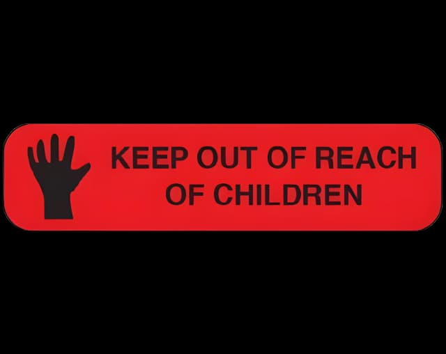 Pre-Printed Label Shamrock Auxiliary Label Red Krome KEEP OUT OF REACH / OF CHILDREN Black Safety and Instructional 3/8 X 1-1/2 Inch