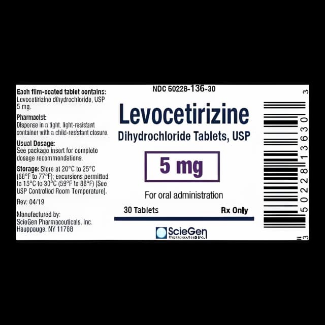 Levocetirizine 5 mg Antihistamine Tablets - 30 Count