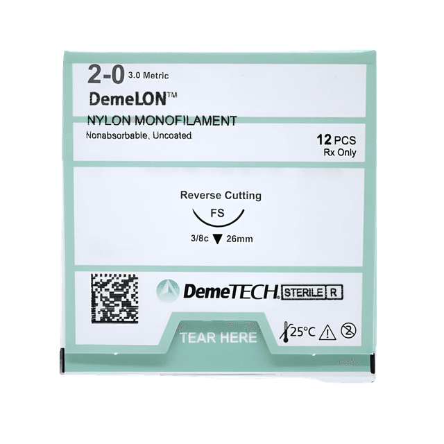 2-0 DEMETECH DEMELON NYLON BLACK 18" FS REVERSE CUTTING - MONOFILAMENT, NON-ABSORBABLE, NYLON, SUTURE, SYNTHETIC