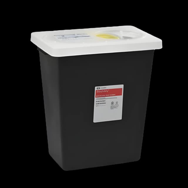 RCRA Waste Container SharpSafety™ Black Base 18-3/4 H X 12-3/4 D X 18-1/4 W Inch Vertical Entry 12 Gallon