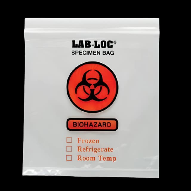 Specimen Transport Bag with Document Pouch Lab-Loc® 8 X 8 Inch Zip Closure Biohazard Symbol / Storage Instructions NonSterile