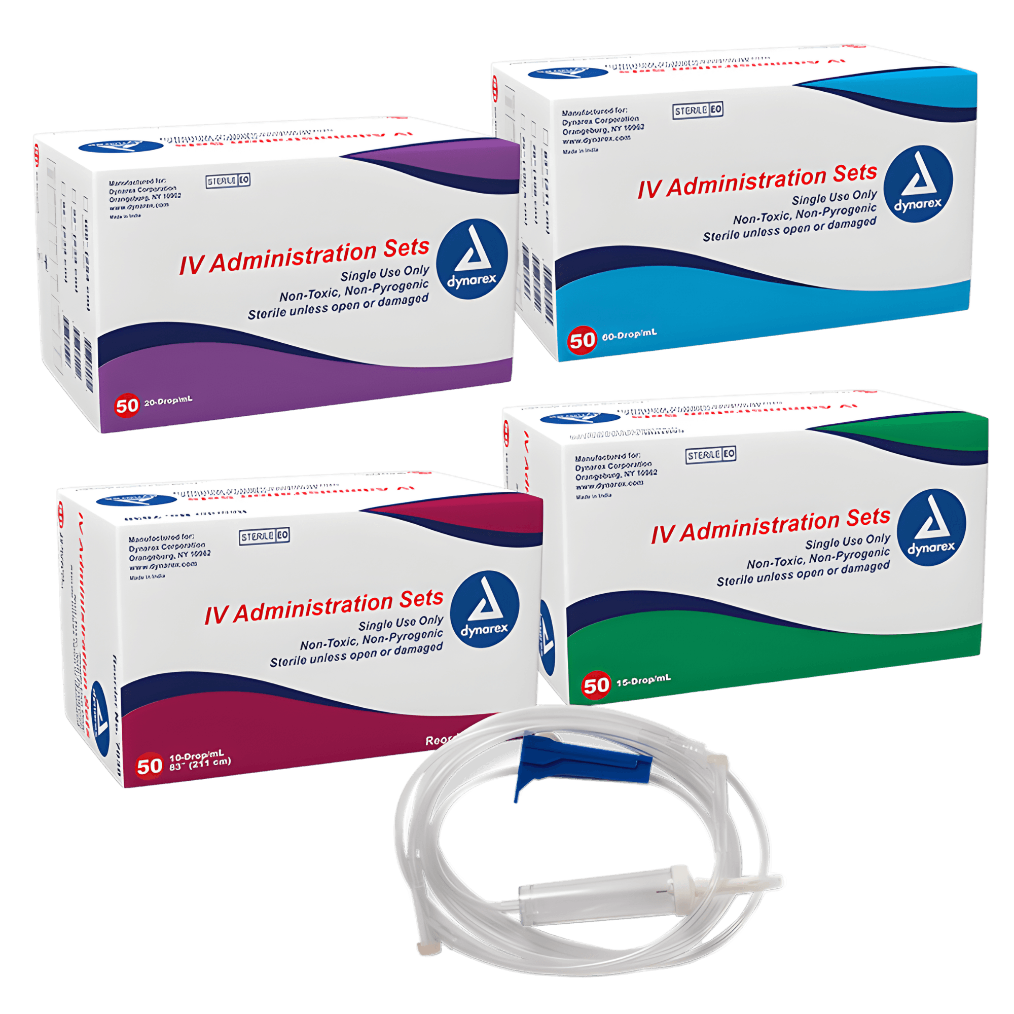Primary IV Administration Set Dynarex Gravity 1 Port 20 Drops / mL Drip Rate Without Filter 92 Inch Tubing Solution Without Flow