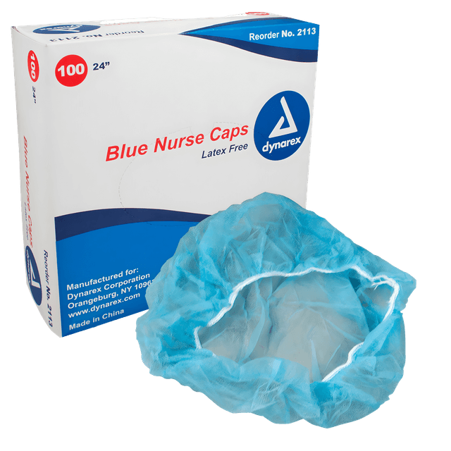 Blue Bouffant Nurse O.R. Caps, 24”, Non-Woven, 100/bx, 5 bx/cs