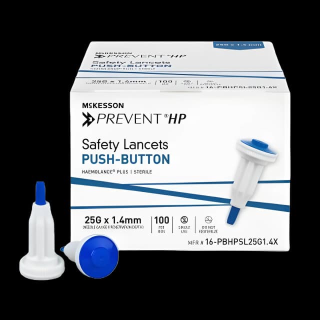 Safety Lancet McKesson Prevent® HP 25 Gauge Retractable Push Button Activation Finger - 16-PBHPSL25G1.4X