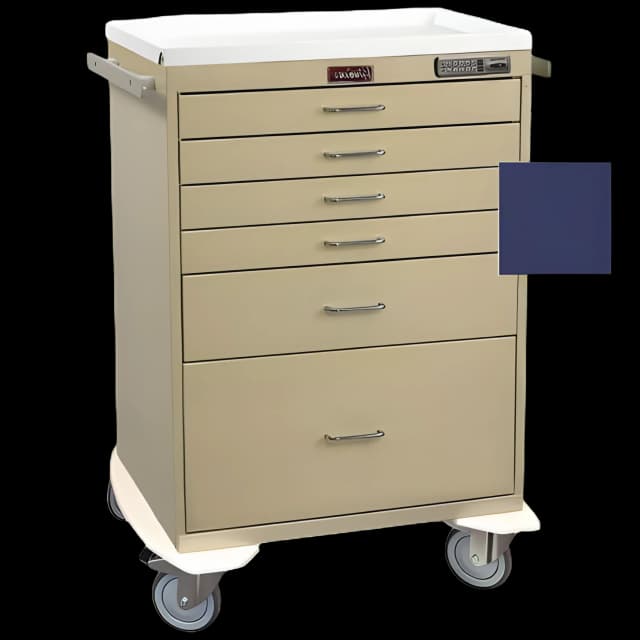 Anesthesia Cart 22 X 32 X 42.5 Inch Navy (4)-3 Inch, (1)-6 Inch, (1)-12 Inch Drawer Configuration, 17 X 23 Inch Internal Drawer
