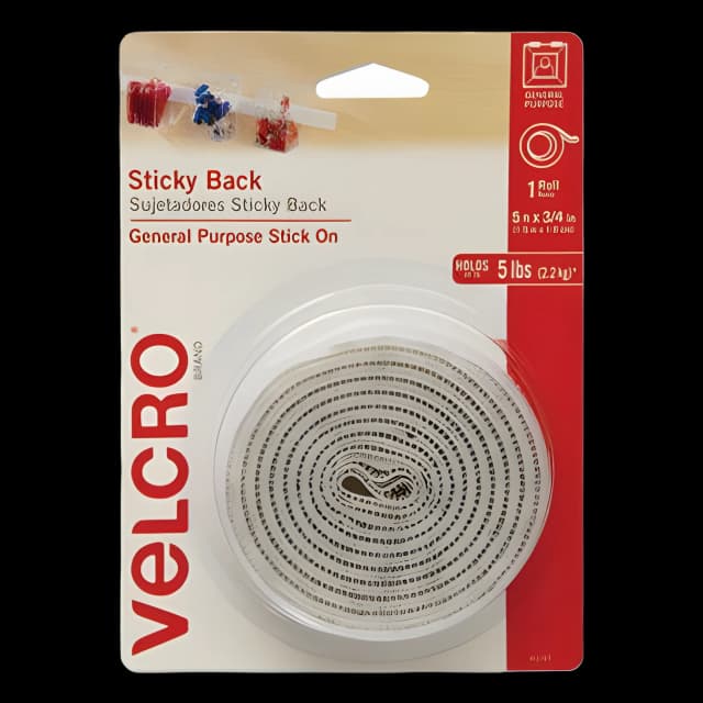 Sticky-Back Fasteners with Dispenser, Removable Adhesive, 0.75" x 5 ft, White