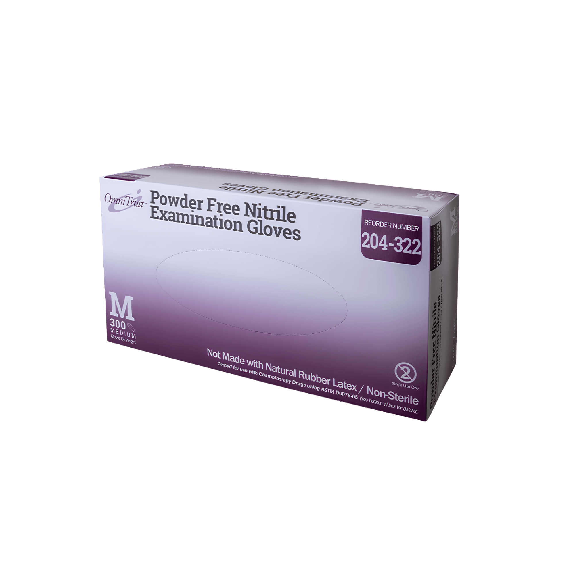 OmniTrust 204 Series Ultimate Nitrile Examination Gloves, Powder Free, Chemo Rated, Blue, 300 Count, Medium