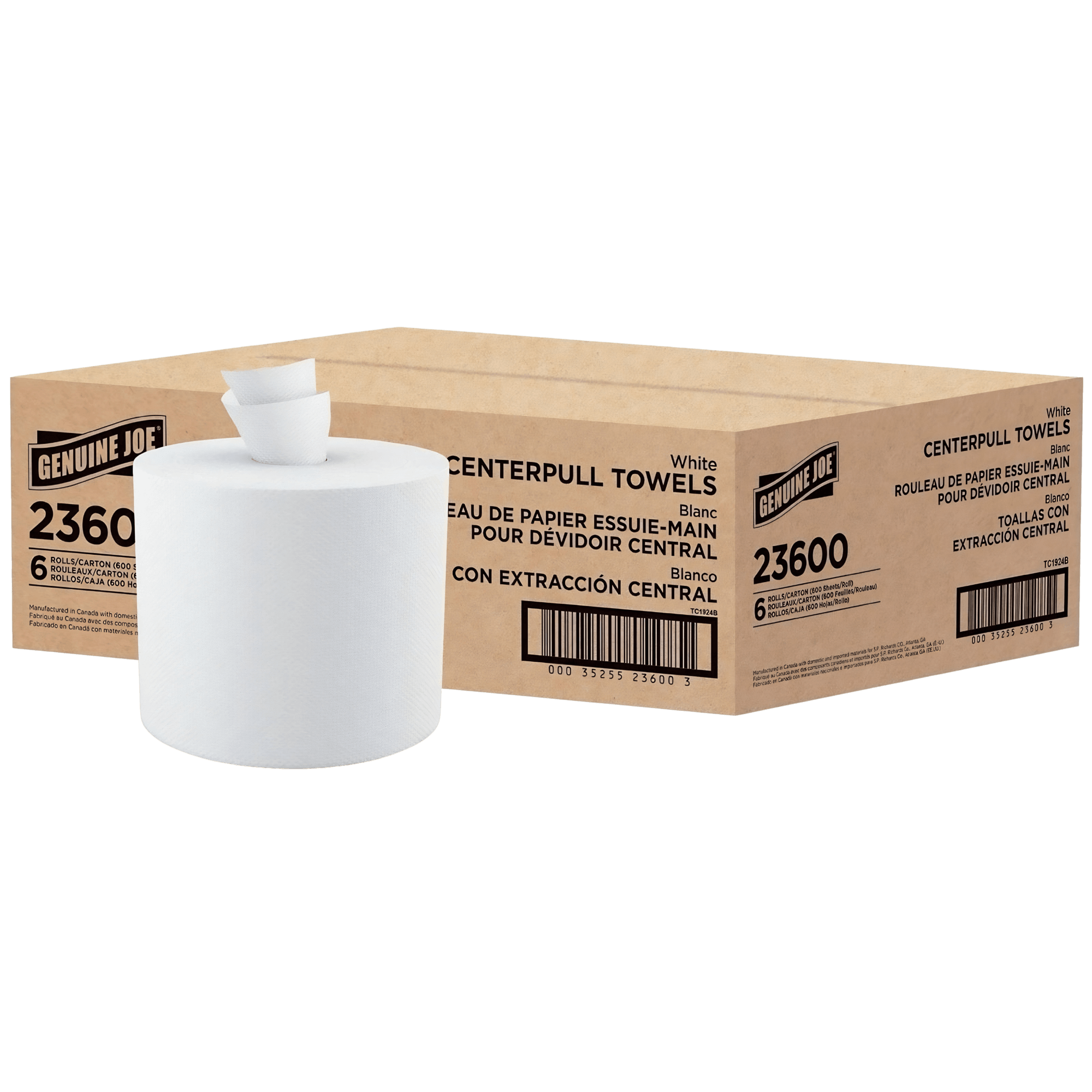 Centerpull Paper Towell Roll, 2 Ply, White, Fiber, 600 Sheets, 8.13" x 7.56", Green Seal Certified, 6 rl/cs