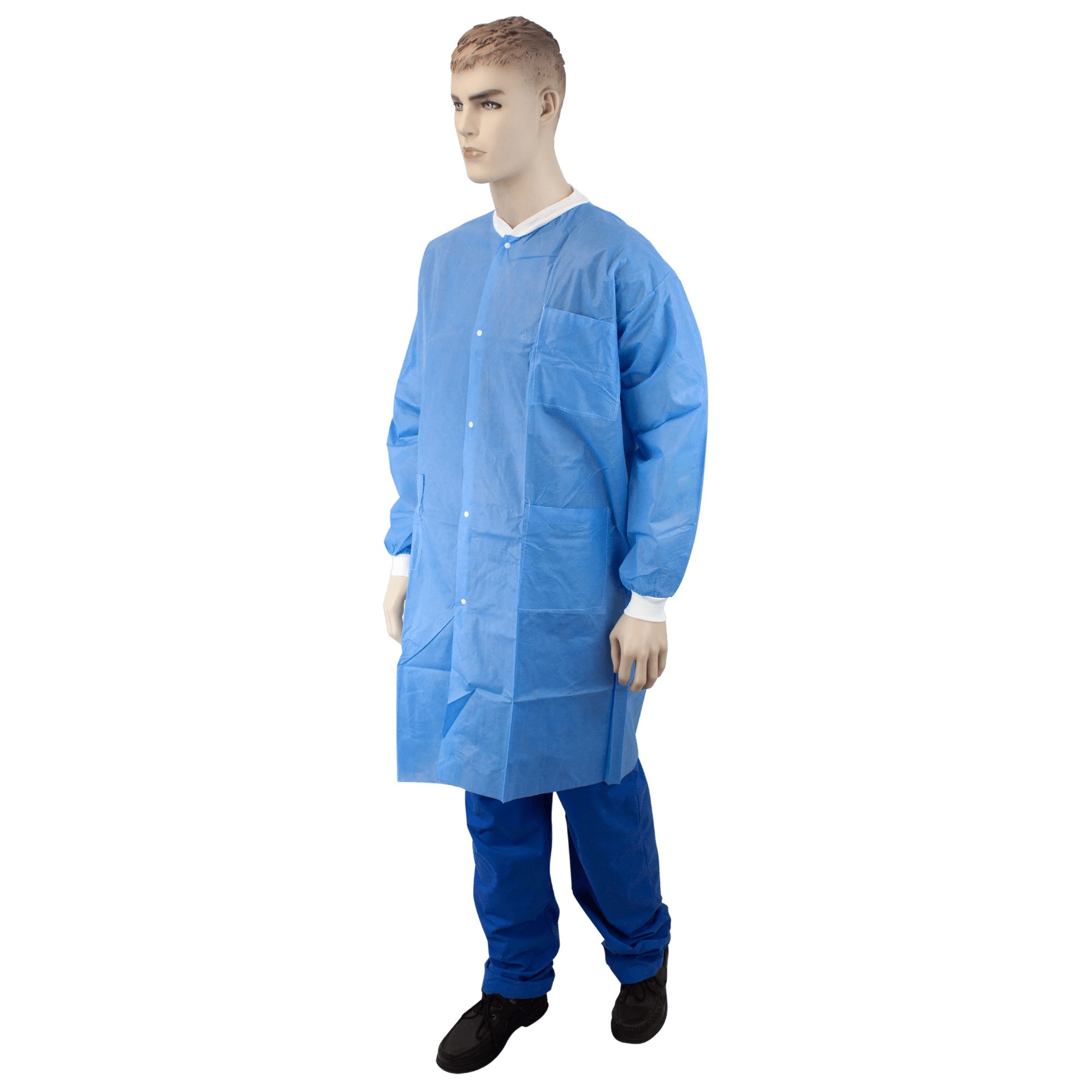 Lab Coat, Disposable w/ 3 Pockets, Medium, Blue, SMS
