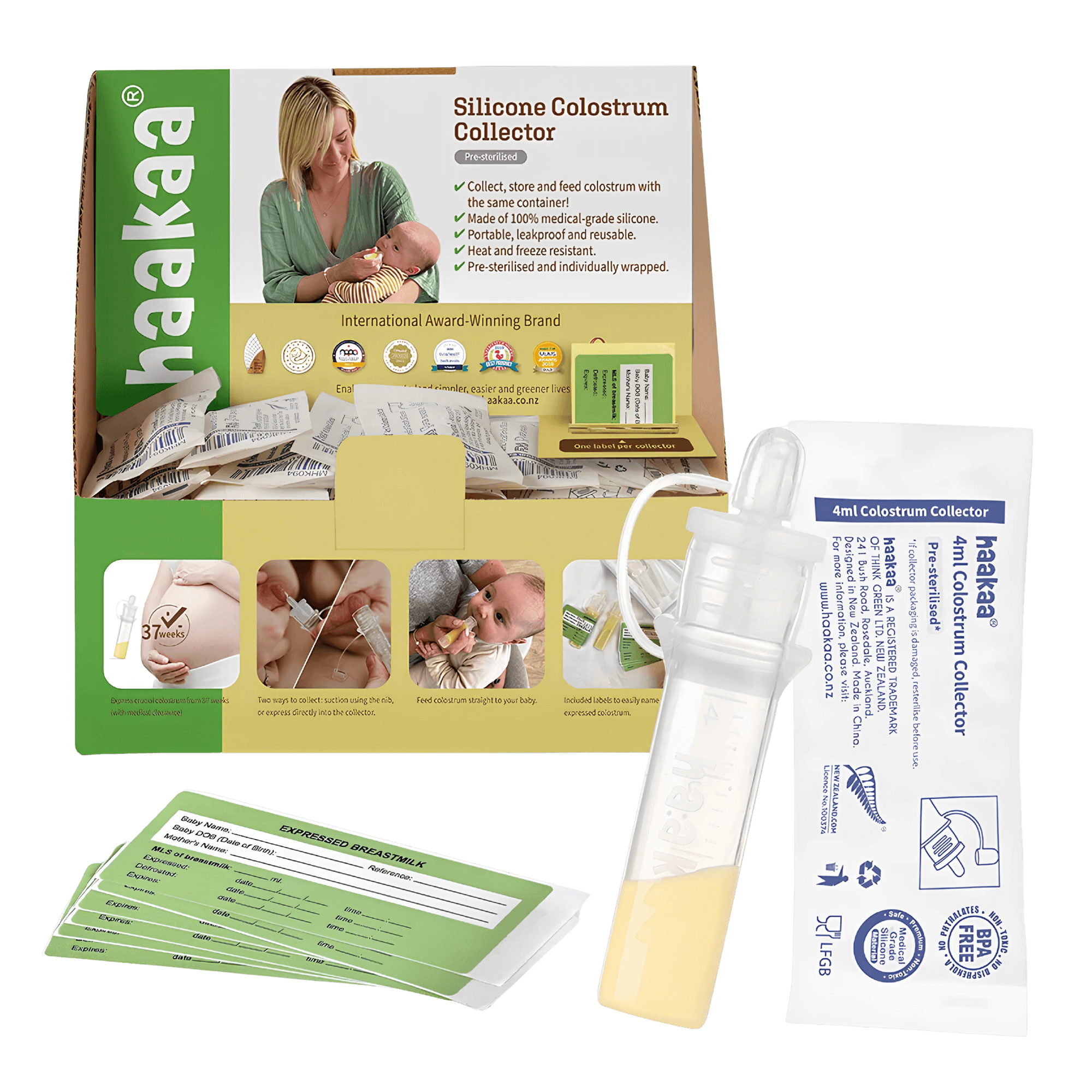 Silicone Colostrum Collector 50pc Bulk Pack (Pre-Sterilized) — 4ml, 50pcs + Date Stickers