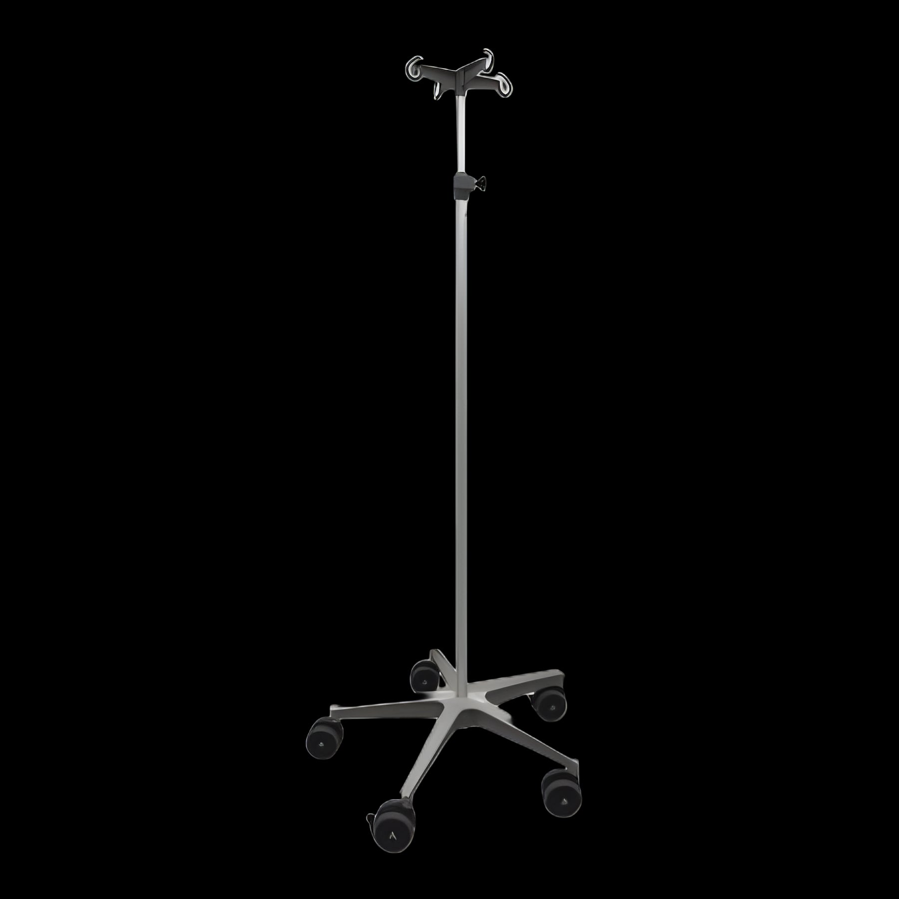 IV Pole Premium 4-Hook 5-Legs, 3 Inch Casters, 2 Locking
