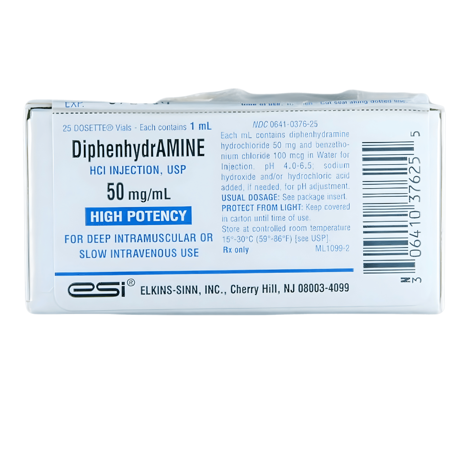Diphenhydramine HCl 50 mg / mL Injection Vial 1 mL - 00641037625