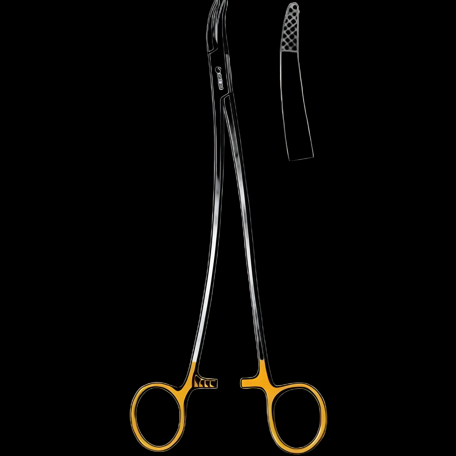Sklar® TC Needle Holder 9 Inch Curved Cross Serrated Blunt Tips with Dual Gold Finger Rings