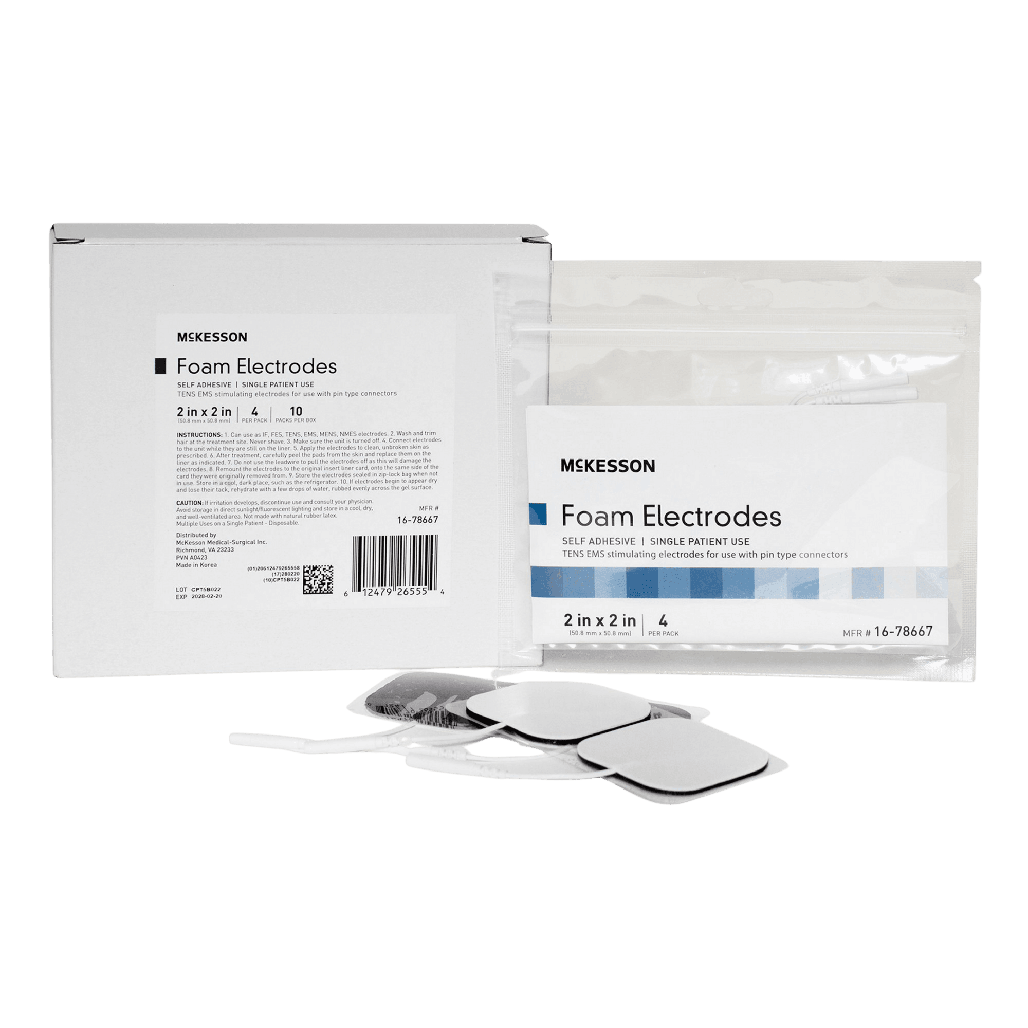 Electrode For TENS and EMS Units, 2”x2”, 4/pk, 10pk/bx