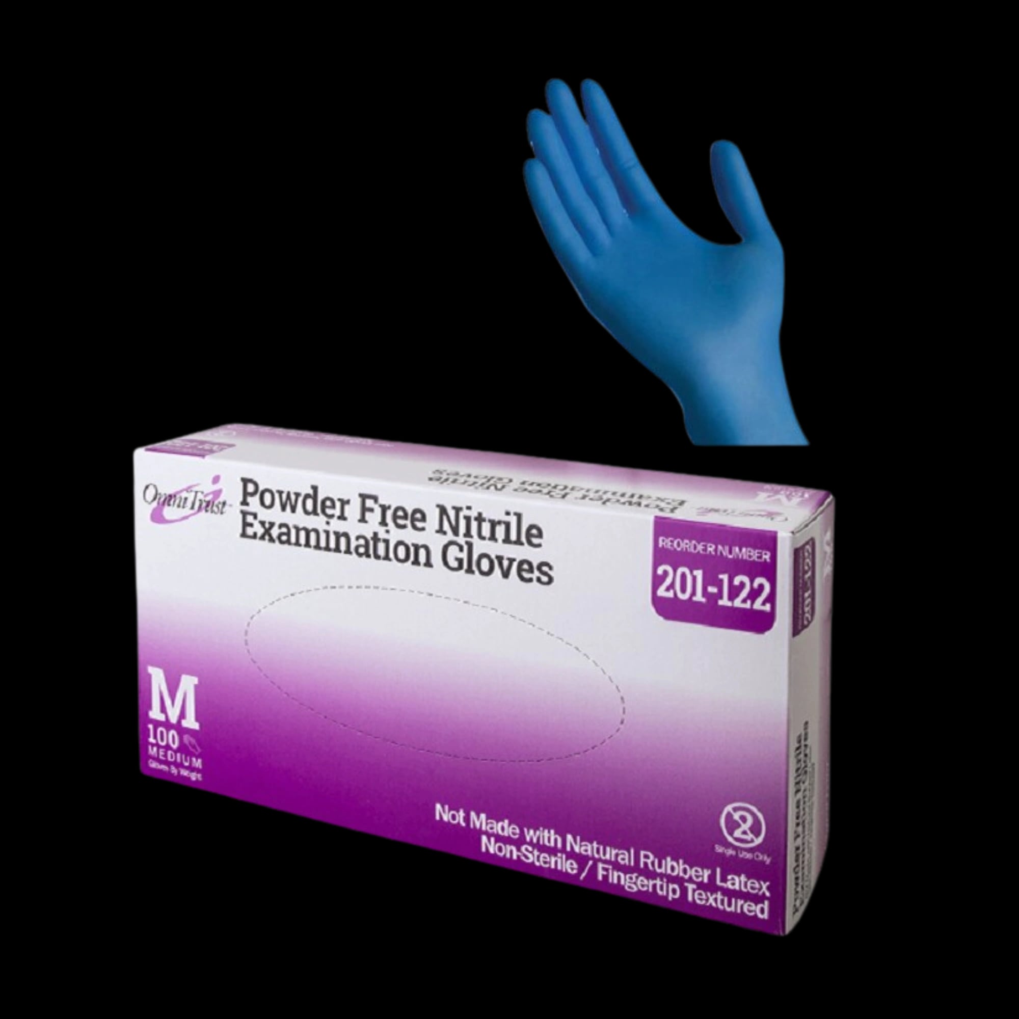 Omni International 201 Medium Blue Nitrile Exam Glove Powder-Free Textured Fingers 100/Box