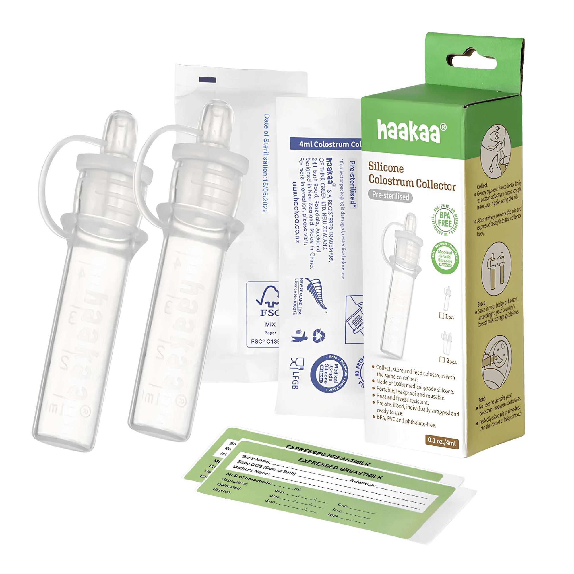 Silicone Colostrum Collector — 2pc (Pre-Sterilized) + Date Record Stickers