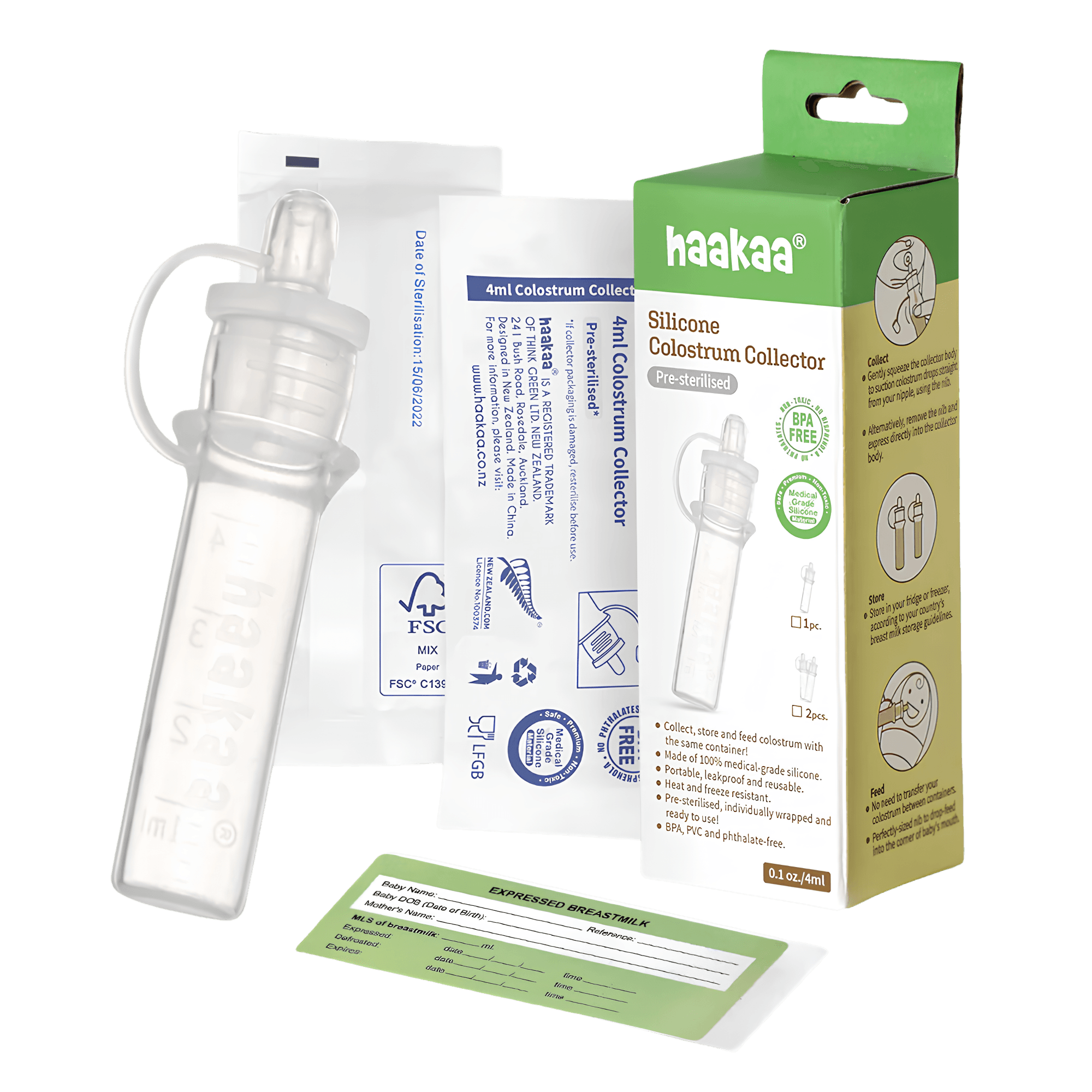 Silicone Colostrum Collector — 1pc (Pre-Sterilized) + Date Record Sticker