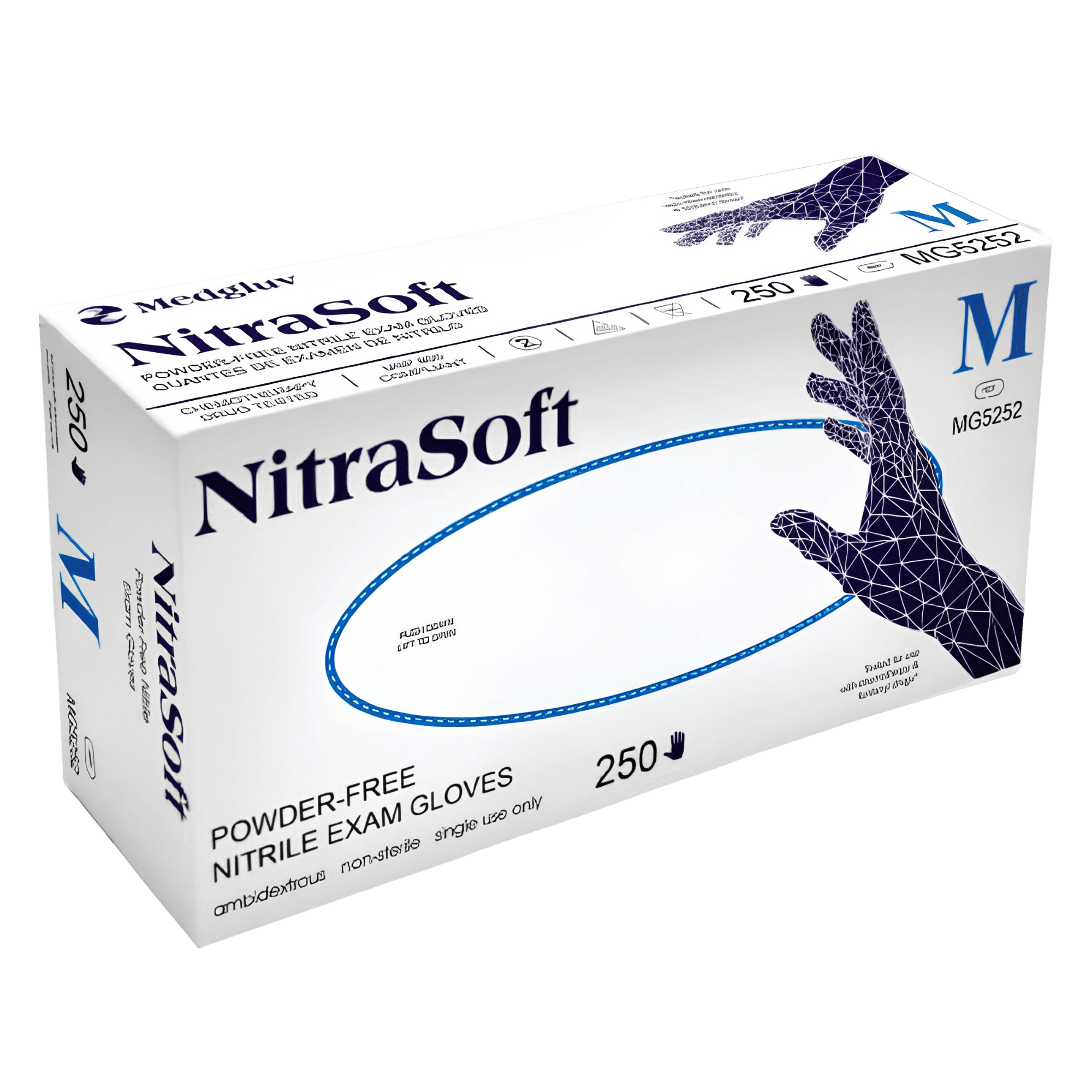 NitraSoft Nitrile Exam Gloves, Chemo Tested, Fentanyl Tested, Cobalt Blue, Large, 250 Count/bx