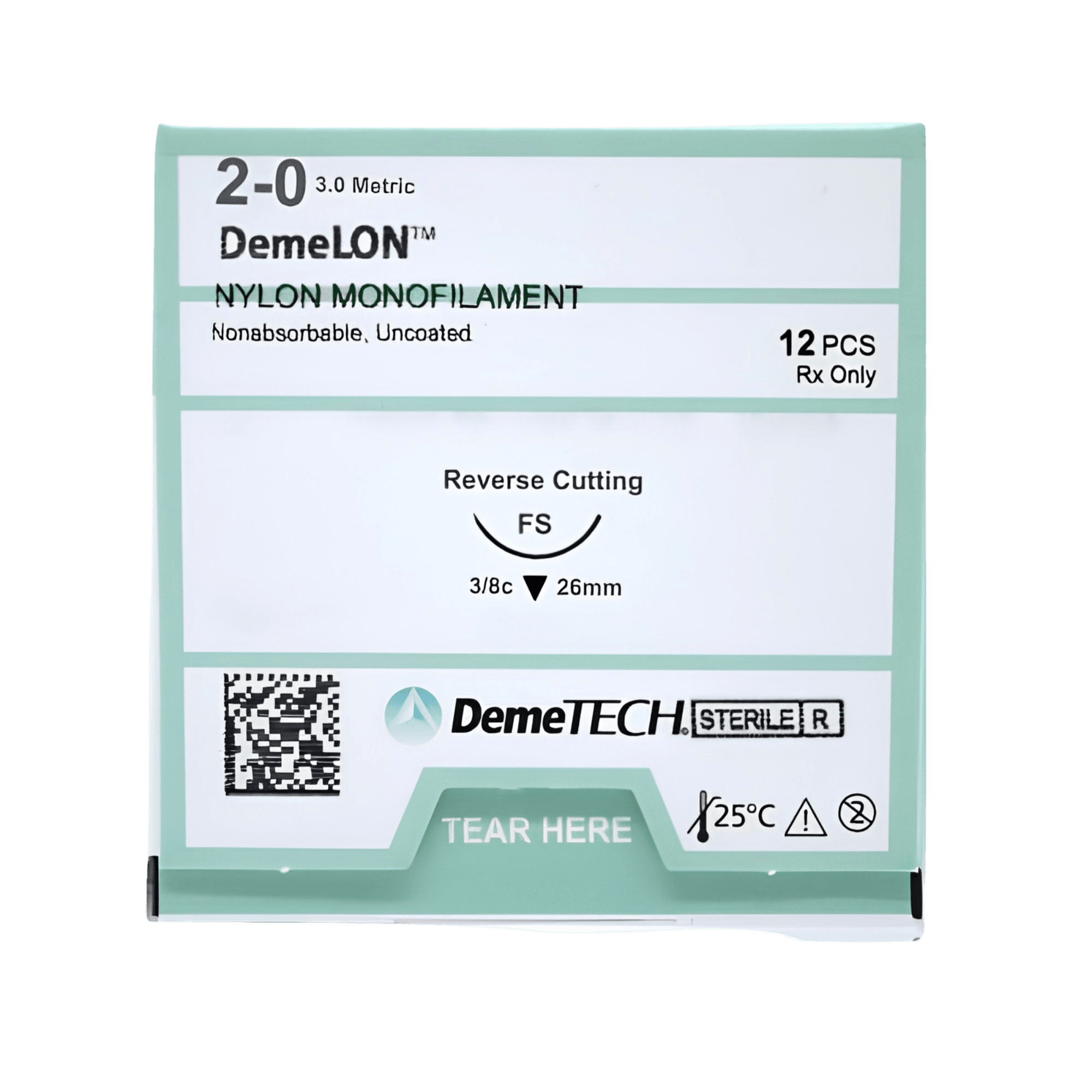 2-0 DEMETECH DEMELON NYLON BLACK 18" FS REVERSE CUTTING - MONOFILAMENT, NON-ABSORBABLE, NYLON, SUTURE, SYNTHETIC