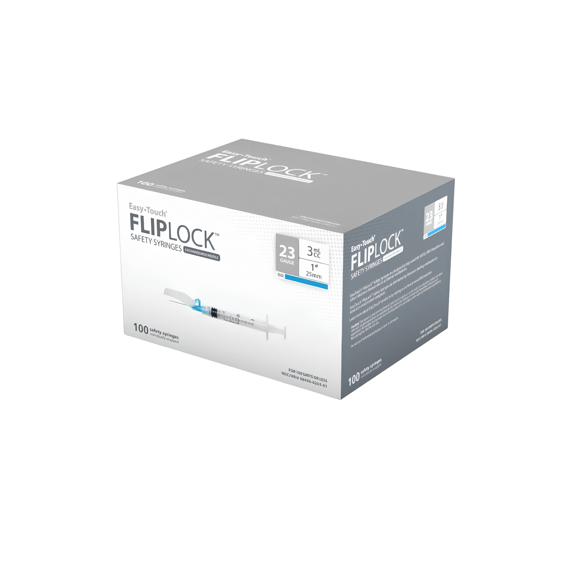 Safety Syringes with needle 23g, 3mL 1" Easy Touch Fliplock