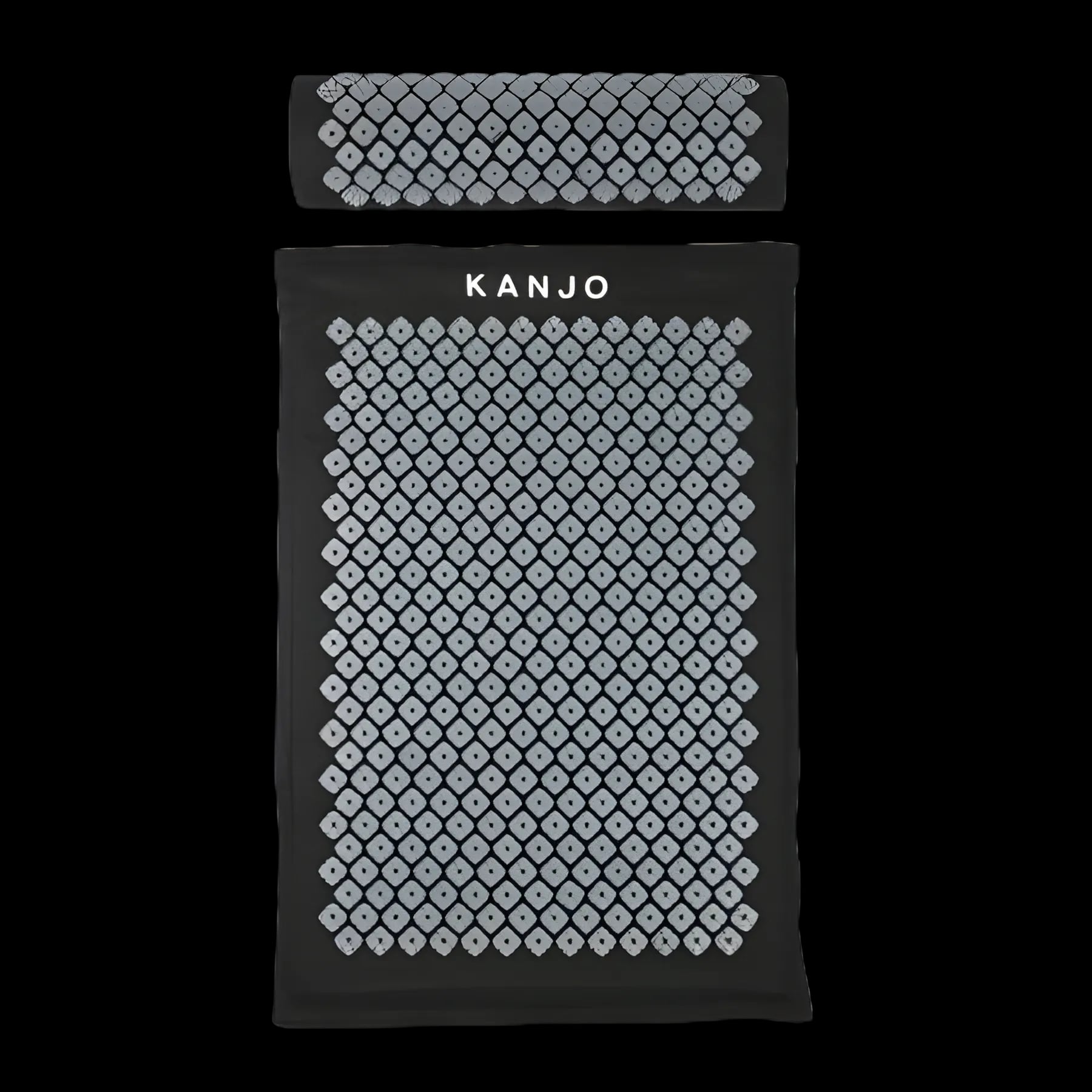 Kanjo Accupressure Mat Set Large Black / White Cotton-Linen Fabric / Memory Foam / Plastic Mat: 24 X 34 Inch / Pillow: 6 X 22 Inch