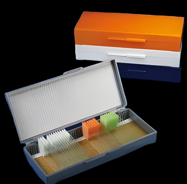 Slide Storage Box Globe® Scientific 25 X 75 mm Storage Box and 1 X 3 Inch Microscope Slides Gray ABS Plastic / Cork 50 Slide Capacity